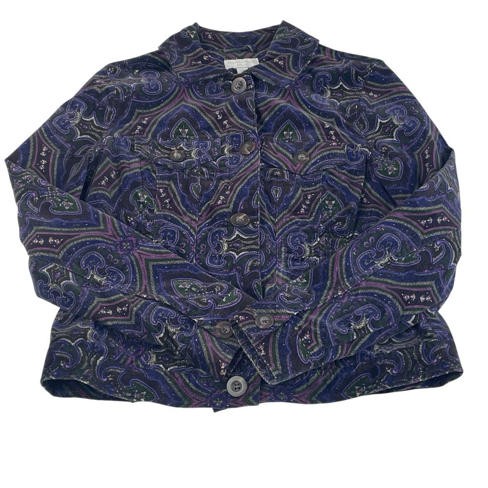 Charter Club Petite Jacket P/P Paisley Print Button Up Cotton Purple Green - Picture 4 of 6